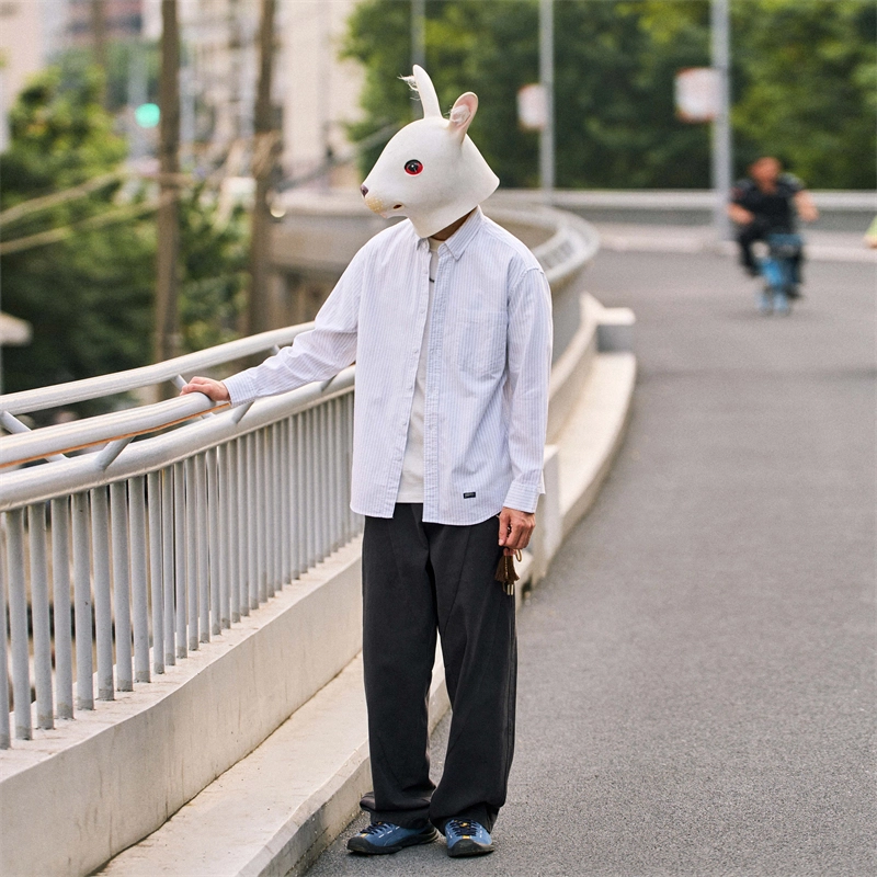 兔先森 简约休闲时尚条纹纯棉外套长袖衬衫 男女同款