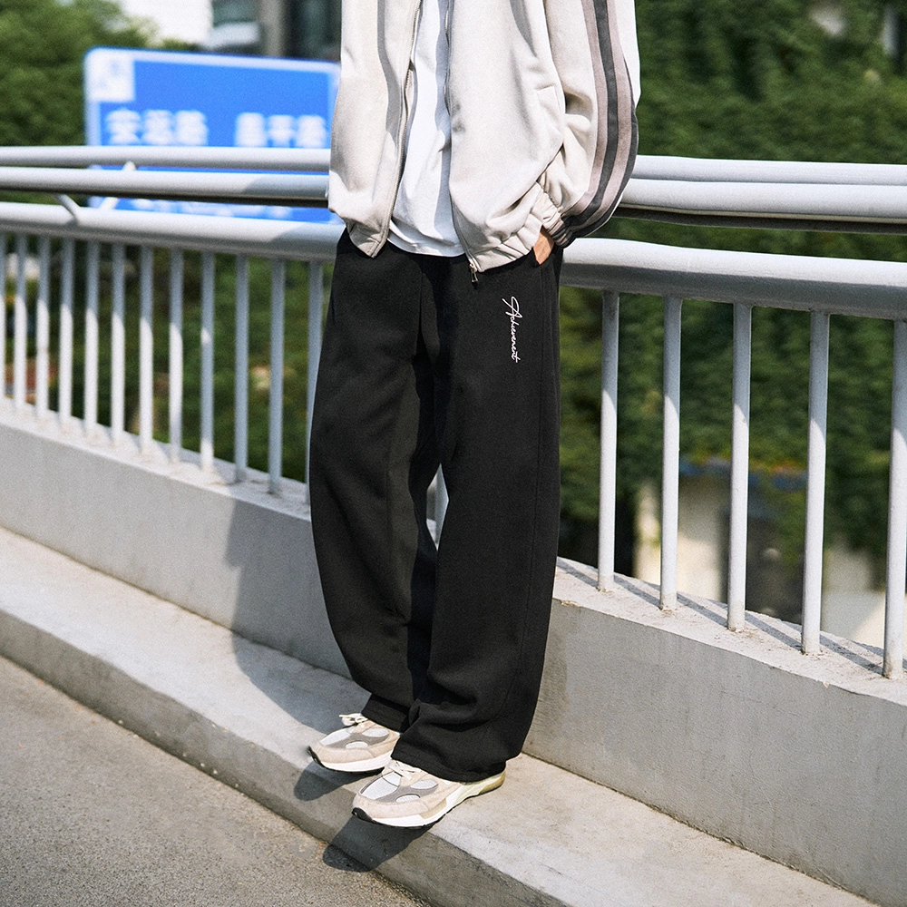 兔先森 纯色字母印花垂感系带宽松显瘦阔腿透气舒适时尚百搭长裤休闲裤针织运动裤 男女同款