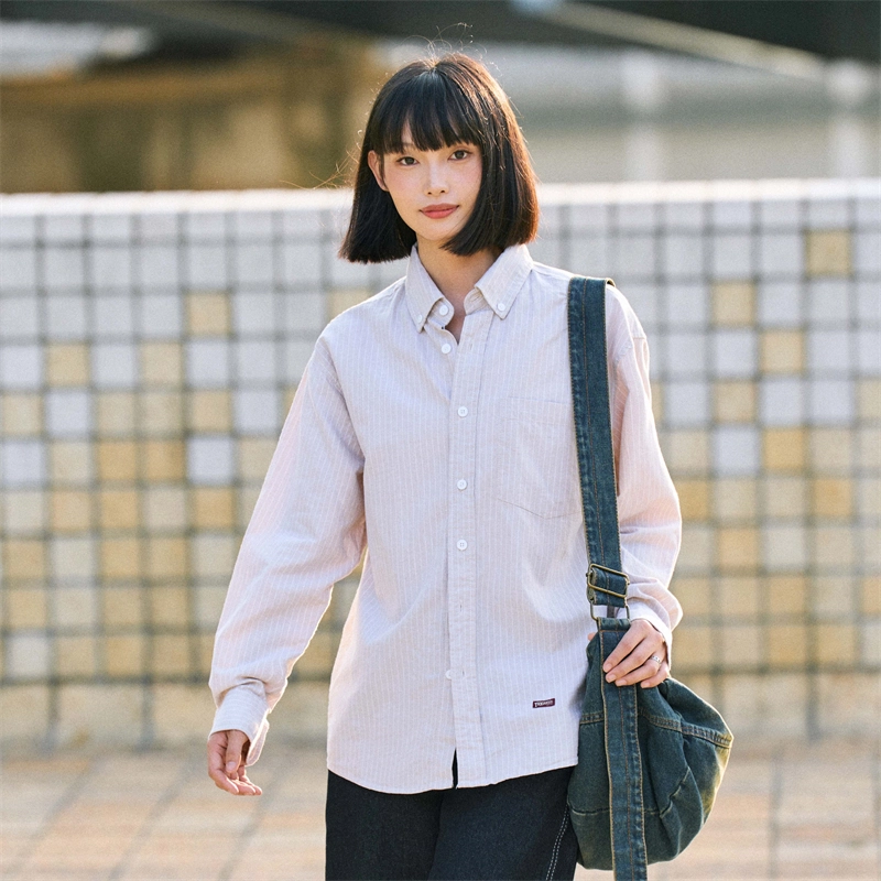 兔先森 简约休闲时尚条纹纯棉外套长袖衬衫 男女同款