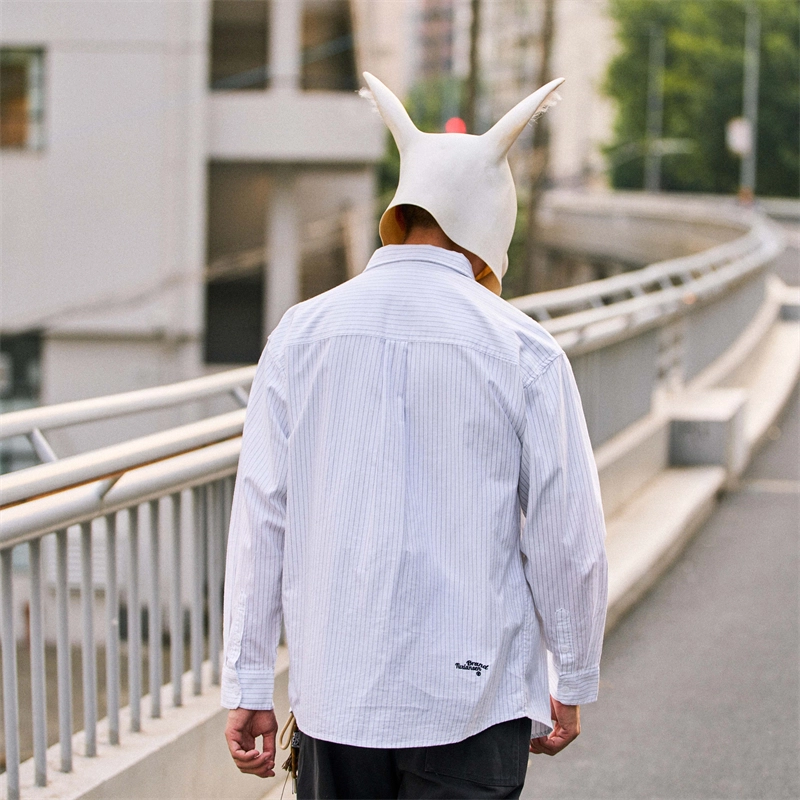 兔先森 简约休闲时尚条纹纯棉外套长袖衬衫 男女同款