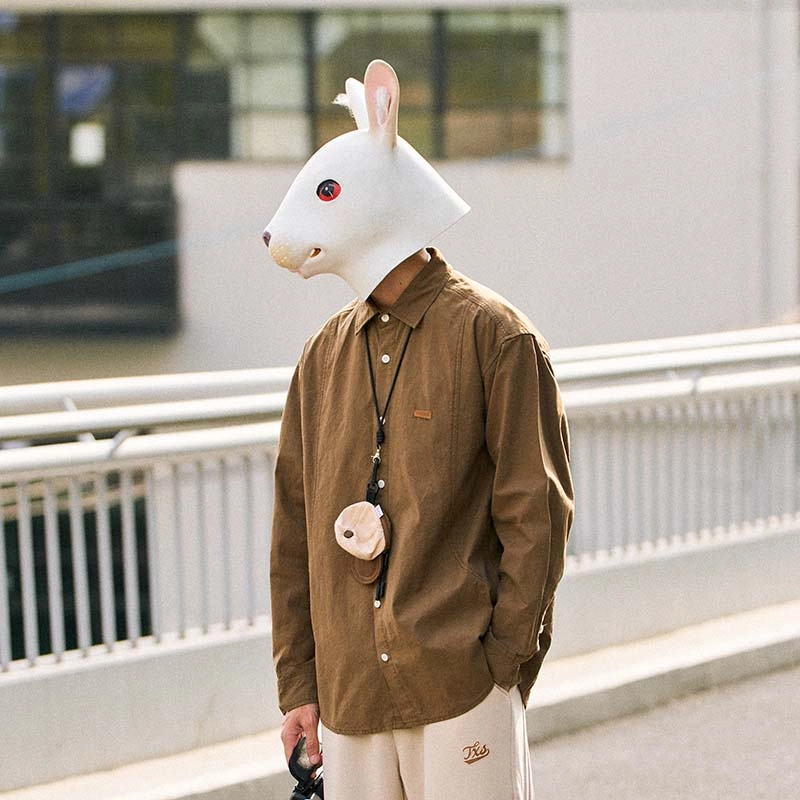兔先森 美式复古宽松纯色水洗做旧厚款工装时尚潮牌长袖衬衫 男女同款