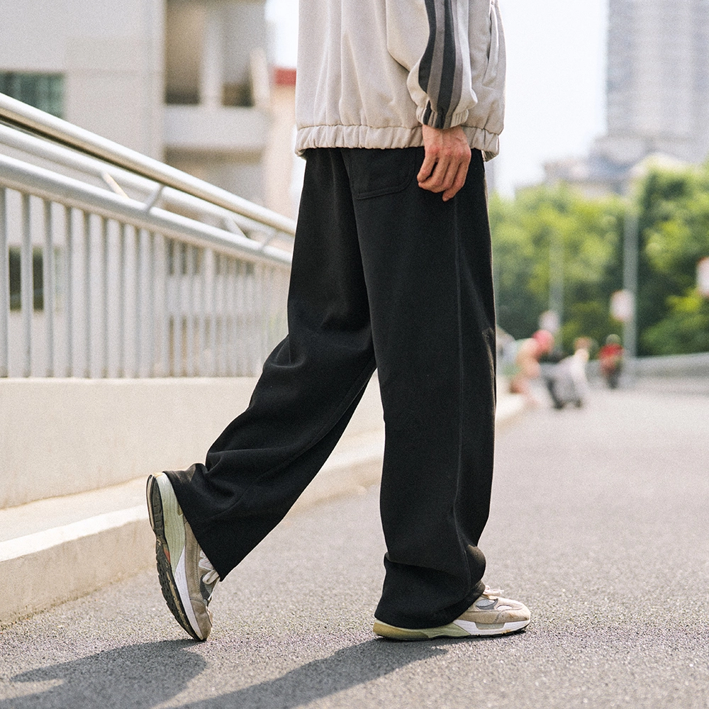 兔先森 纯色字母印花垂感系带宽松显瘦阔腿透气舒适时尚百搭长裤休闲裤针织运动裤 男女同款