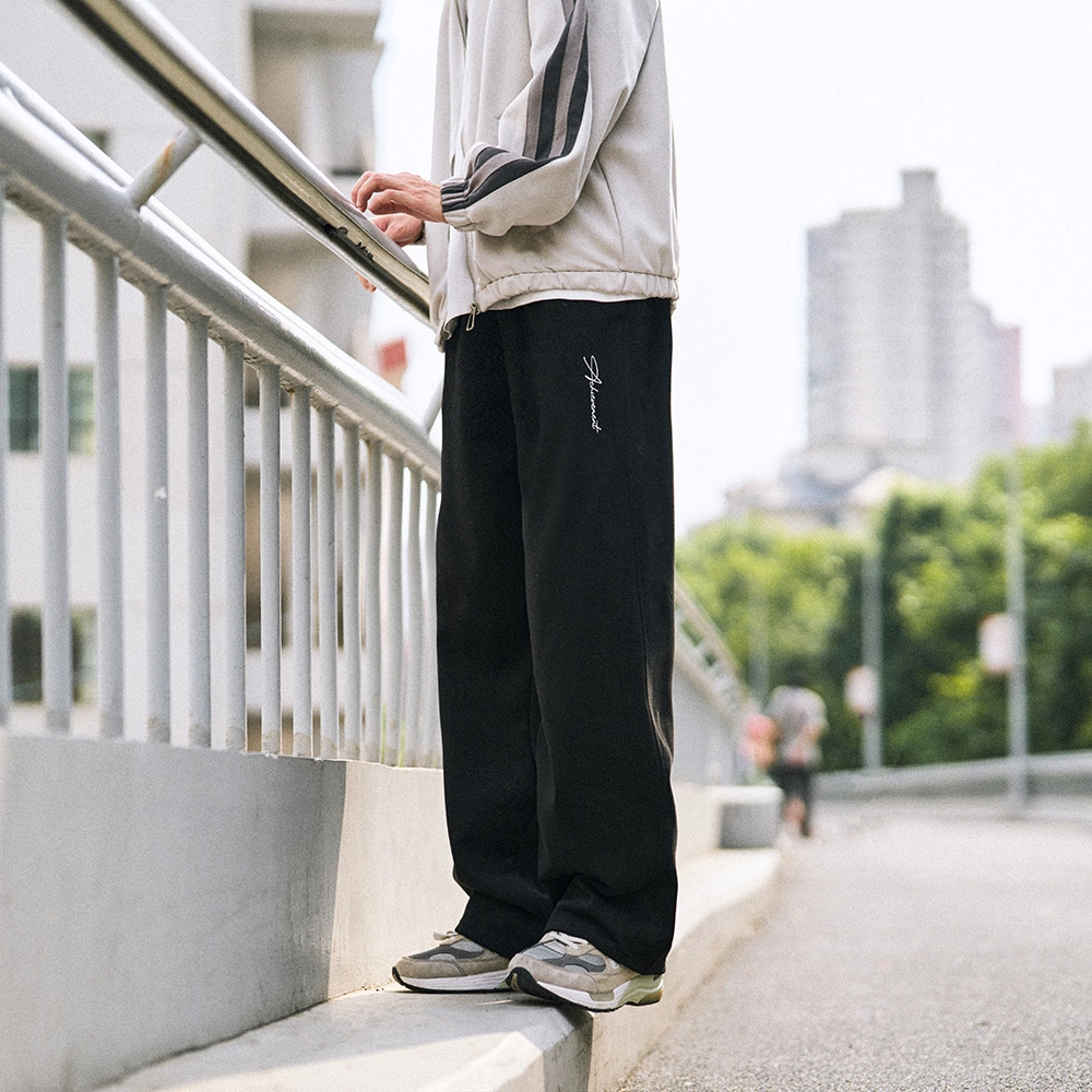 兔先森 纯色字母印花垂感系带宽松显瘦阔腿透气舒适时尚百搭长裤休闲裤针织运动裤 男女同款