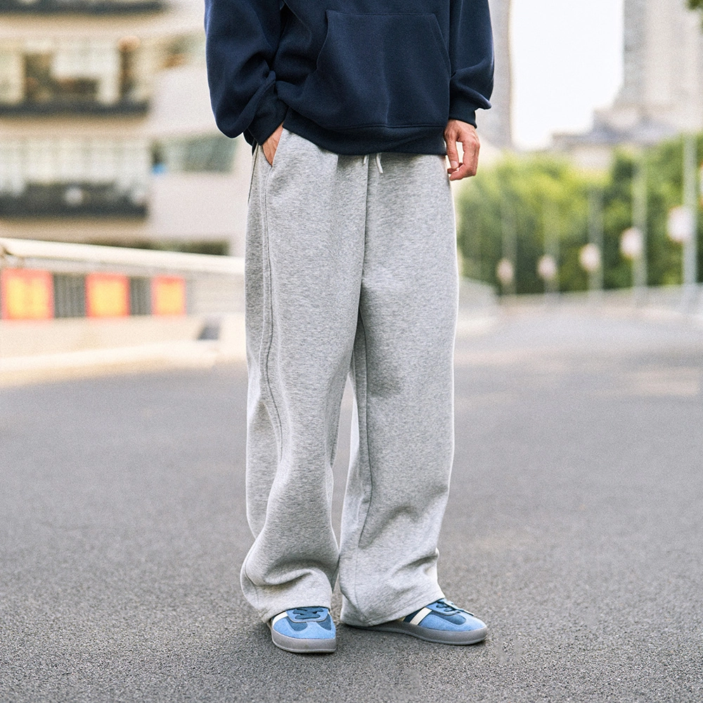 兔先森 纯色字母印花垂感系带宽松显瘦阔腿透气舒适时尚百搭长裤休闲裤针织运动裤 男女同款
