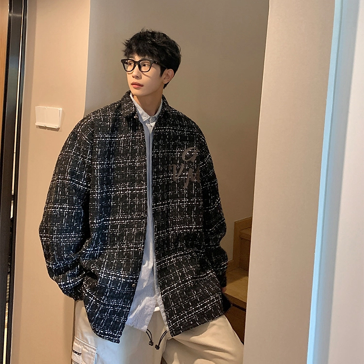 哲源 美式高街复古小香风字母格子扎染星星图案印花设计感潮牌百搭宽松日常通勤时尚高级感休闲夹克 男女同款