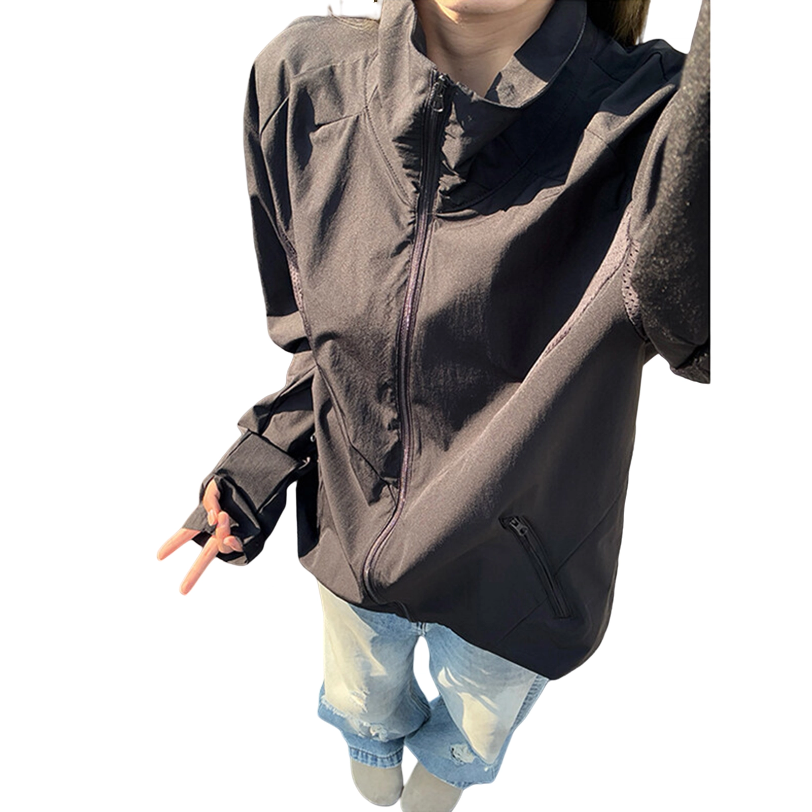 哲源 冰丝凉感网眼美式简约时尚纯色健身跑步运动高级感痞帅登山钓鱼服 速干防水防风防紫外线防晒服 男女同款