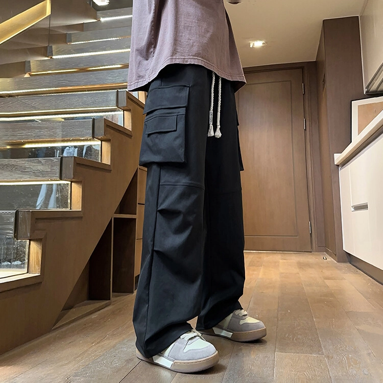 哲源 美式复古高街纯色设计感直筒潮牌百搭宽松垂感阔腿休闲工装裤 男女同款
