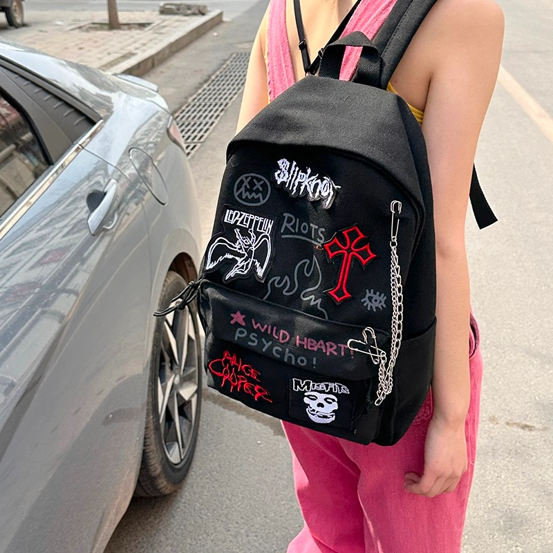 垣途者 复古风怪兽卡通潮流嘻哈 帆布 双肩包 男女同款情侣款 红色/黑色
