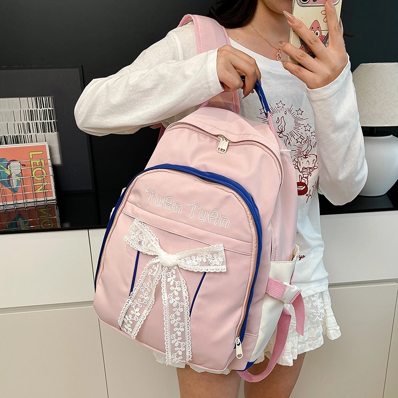 垣途者 可爱时尚潮流百搭 复合布 双肩包 常规 女款 白色/粉色