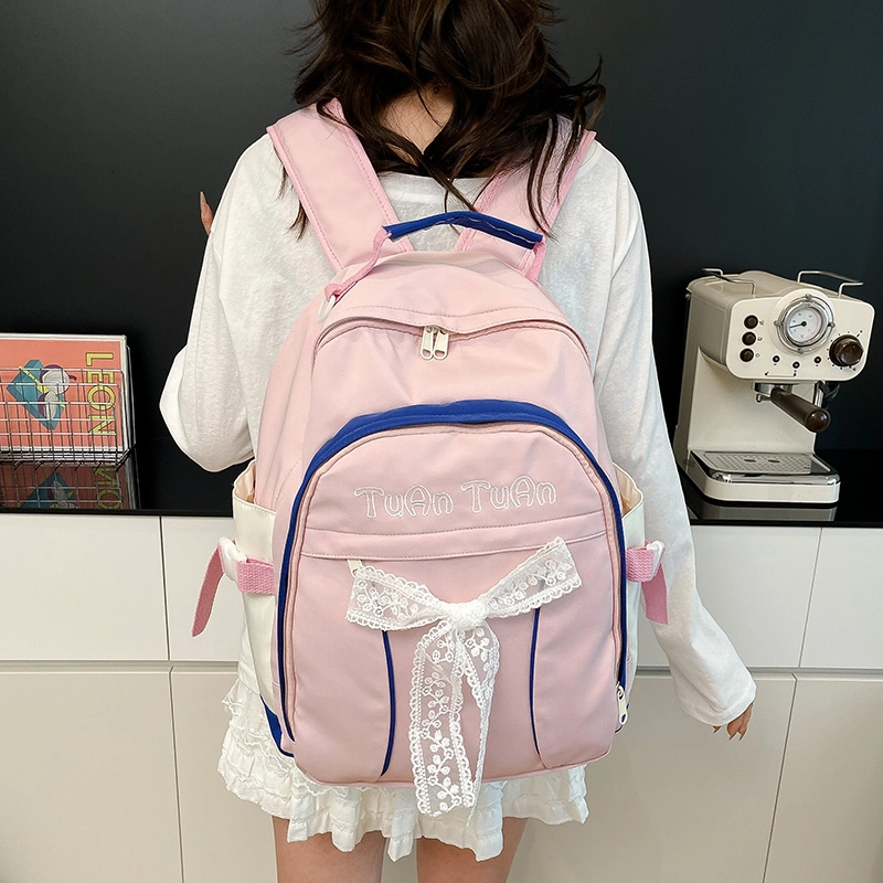 垣途者 可爱时尚潮流百搭 复合布 双肩包 常规 女款 白色/粉色
