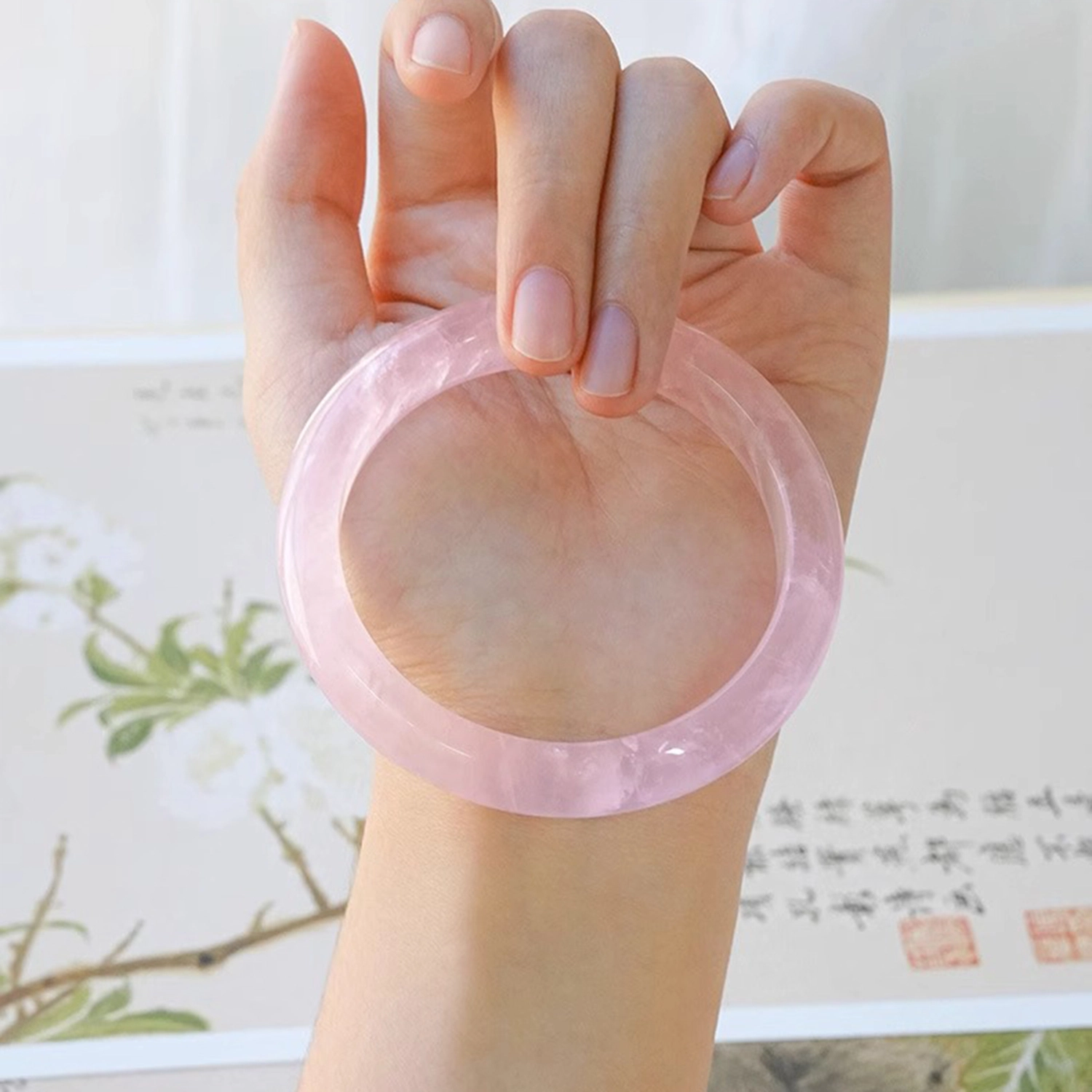 一世倾 新中式桃花朵朵开招正缘甜美可爱小清新仙气飘飘公主风显白优雅气质轻奢马达加斯加粉百搭好运天然 粉水晶 手镯 男女同款情侣款