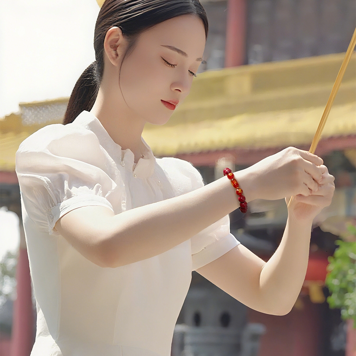 一世倾 吉祥如意万事顺遂国潮新中式本命年转运佛珠念珠民族风招财进宝小众设计经典百搭转运礼盒好运 朱砂 手串 男女同款情侣款