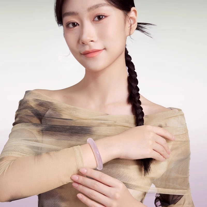 一世倾 紫罗兰在逃公主 新中式国潮风韵精致素圈古色古香温婉优雅贵妃镯显白甜美温柔典雅贵气百搭好运天然 玉髓 手镯 男女同款情侣款