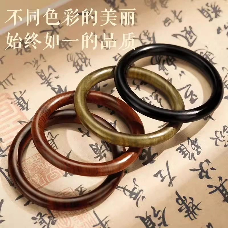 一世倾 招财纳福诸事顺遂招正缘旺桃花转运镯复古名族风平安镯旗袍汉服配饰禅意礼盒好运 檀木 手镯 男女同款情侣款