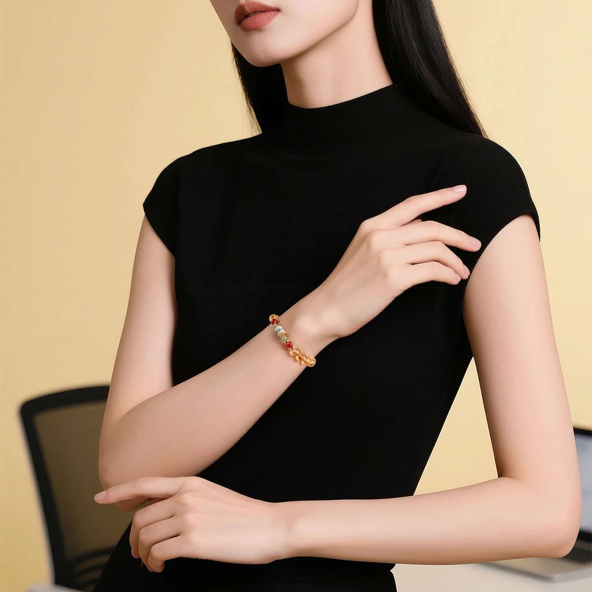 一世倾 八方来财岁月静好五彩转经筒多财多福平安纳福招财进宝时尚显白气质新中式国潮小众高级感好运天然 黄水晶 手串 男女同款情侣款