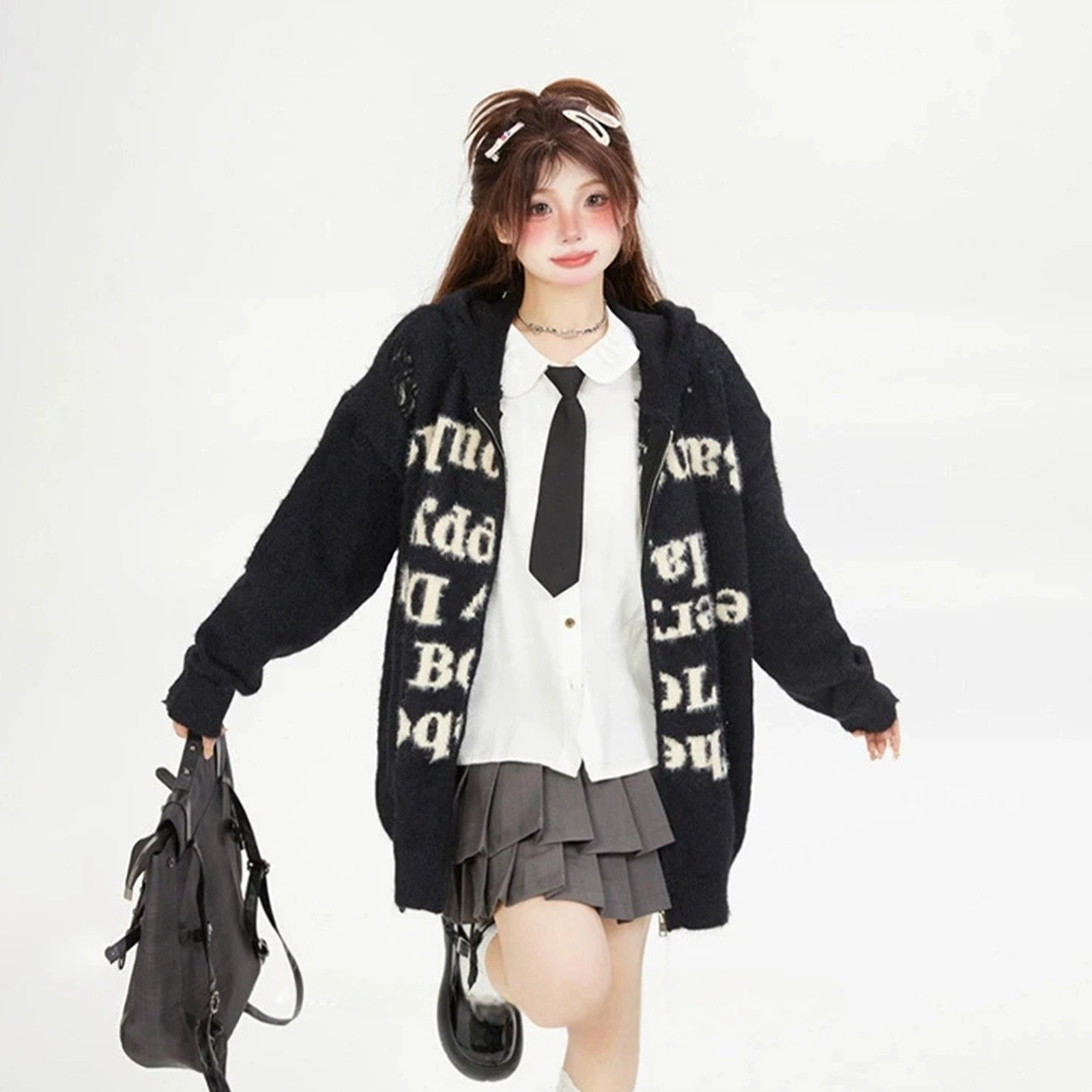悍戈 美式潮流小众设计感连帽拉链款 舒适百搭适合日常户外通勤针织衫 男女同款