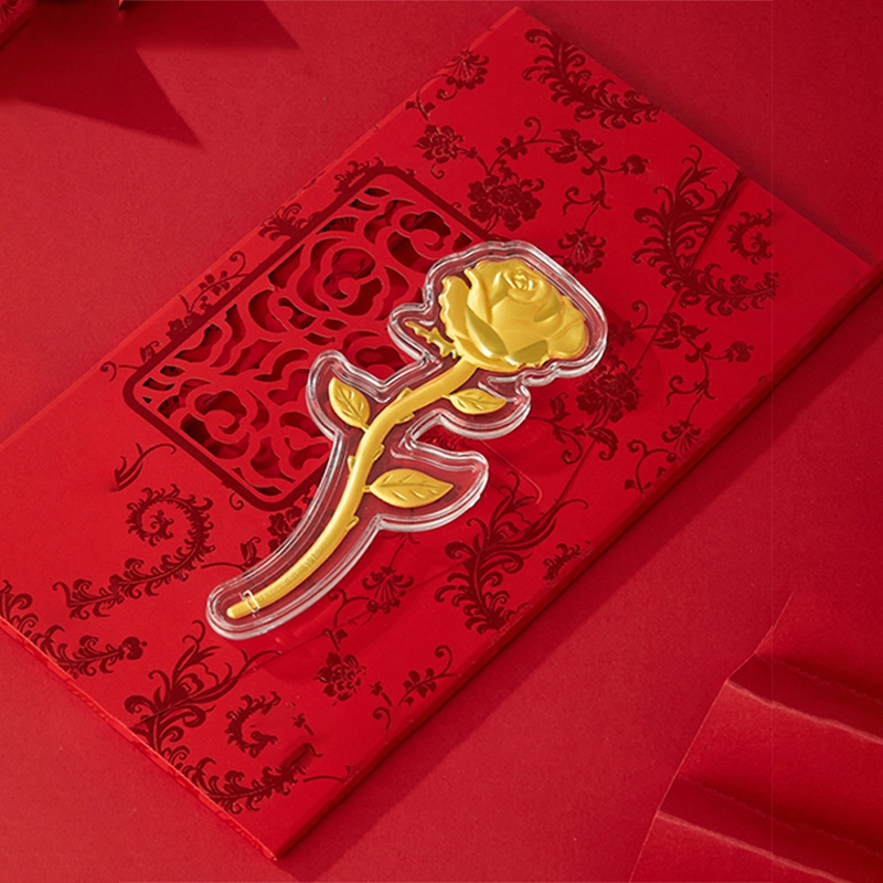 鸳鸯金楼 心动玫瑰花  花朵永不凋谢 节日招财收藏储值理财 足金 投资类 金片摆件 男女同款情侣款