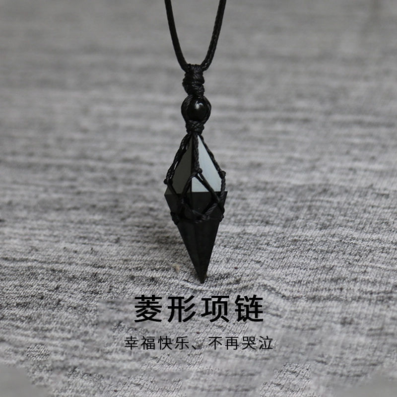 鸳鸯金楼 菱形吊坠 潮酷暗黑系设计 日常约会通勤百搭款#好运 黑曜石 项链 男女同款情侣款