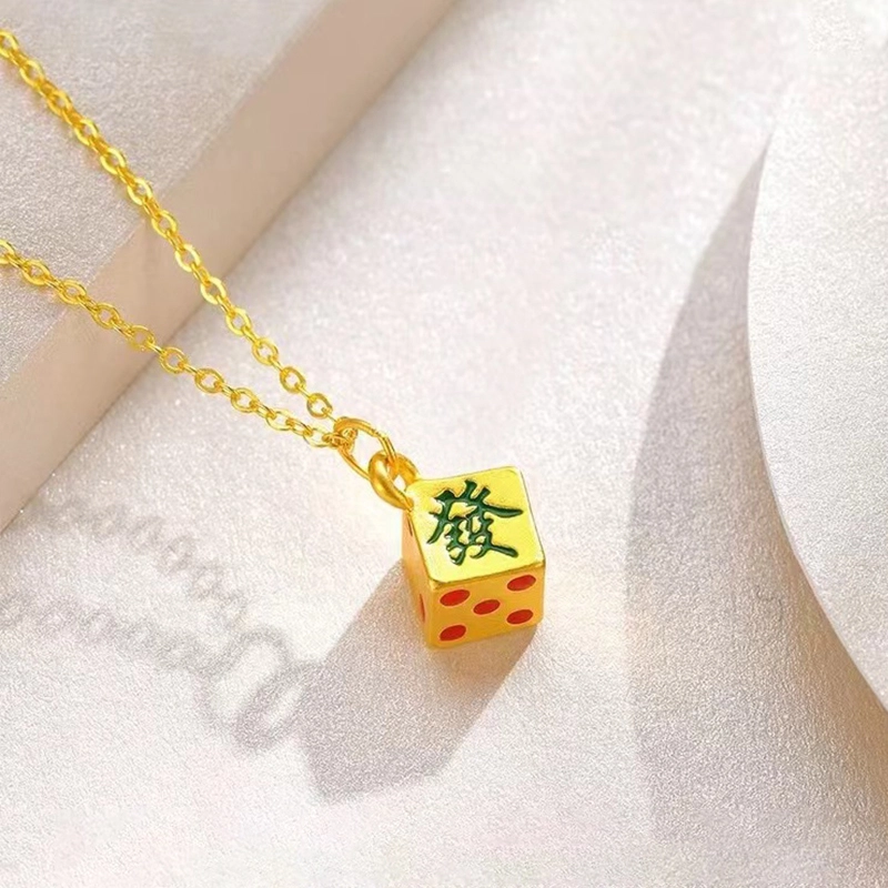 鸳鸯金楼 新中式发发发吊坠  多福多财财源广进四季发财  国潮风轻奢复古高级感个性大气 时尚百搭约会 足金 一口价 黄金项链 女款