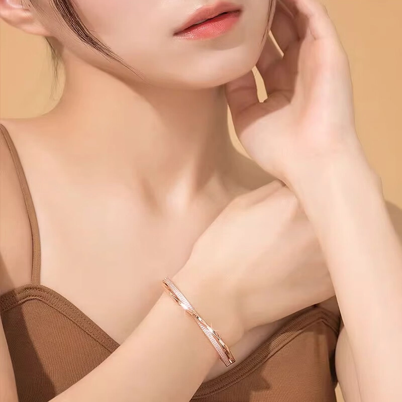纪铂梵 满天星莫比乌斯环素圈简约  设计 铜 手镯 女款