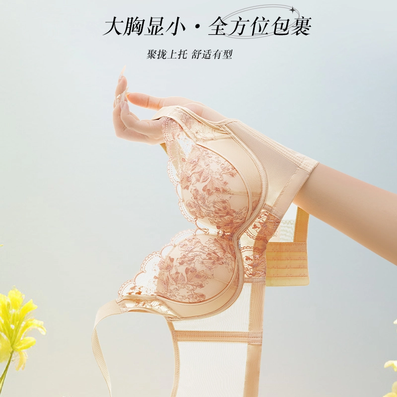 都市丽人 网纱透气大胸显小调整型聚拢薄款文胸 女款