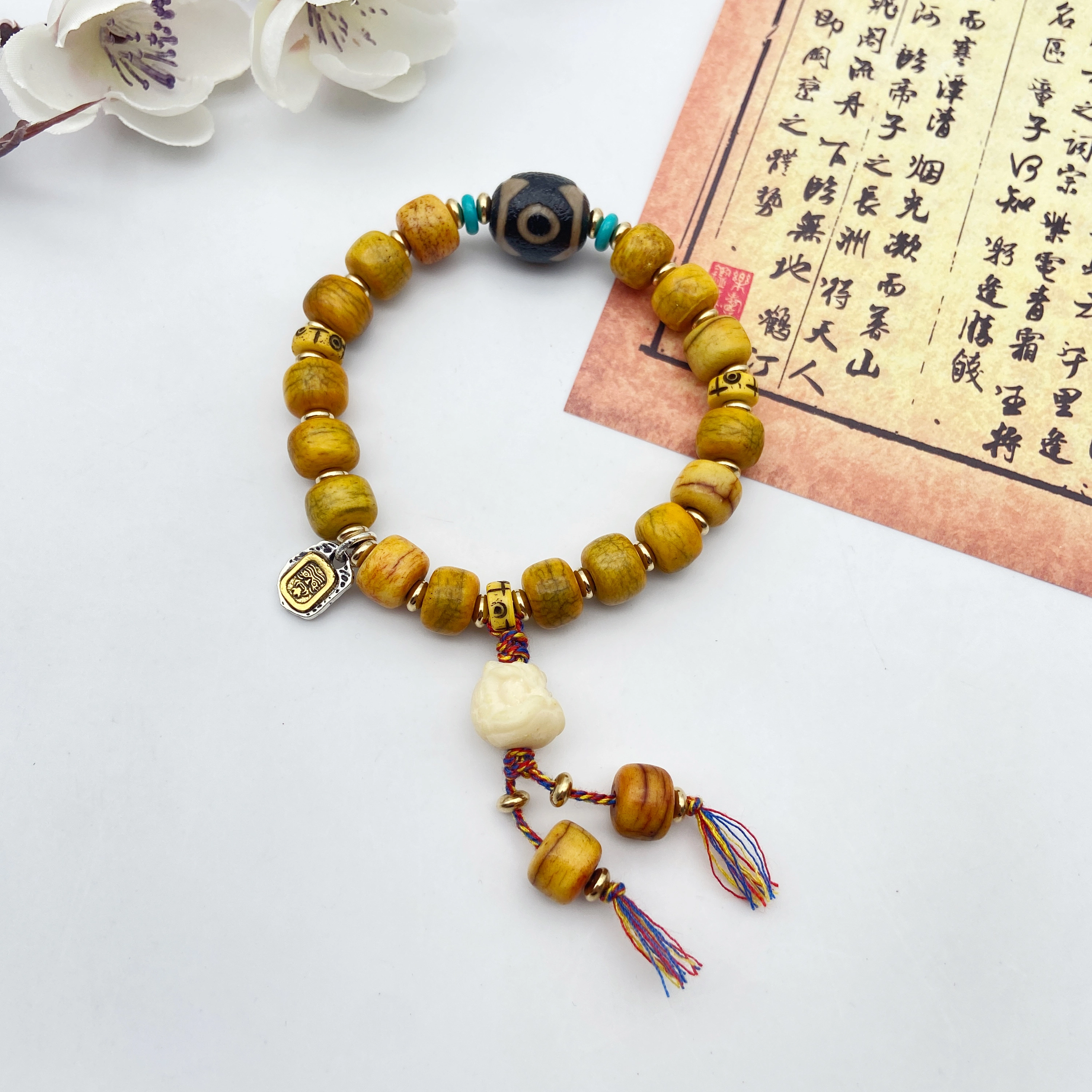 耳玺 藏式复古民族风盘玩骨头藏族念珠文玩小众个性创意设计古风考公考研上岸转运珠#好运 菩提根 手串 男女同款情侣款