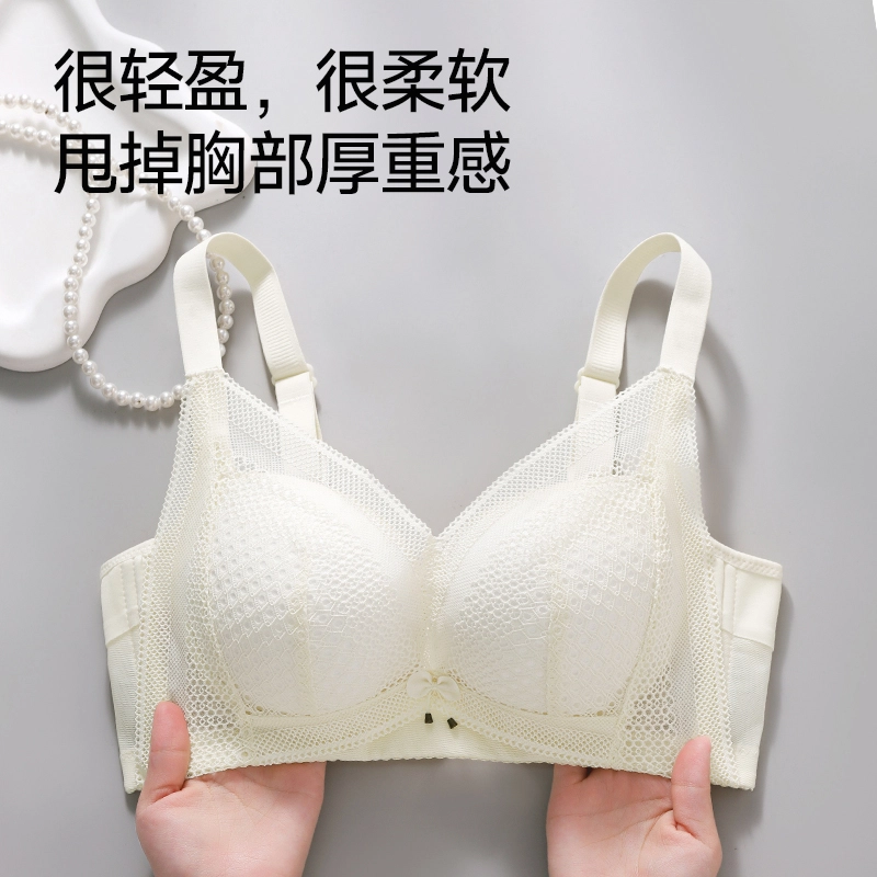 健将 纯欲网纱轻奢聚拢显瘦内衣无痕舒适透气防下垂侧收副乳高级感美背简约时尚百搭日常无钢圈可调节肩带组合装文胸 女款