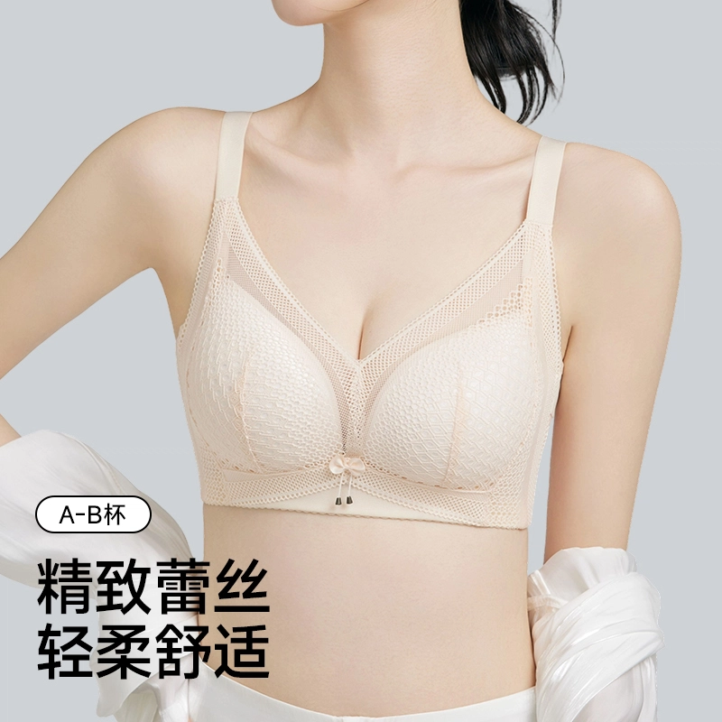 健将 纯欲网纱轻奢聚拢显瘦内衣无痕舒适透气防下垂侧收副乳高级感美背简约时尚百搭日常无钢圈可调节肩带组合装文胸 女款