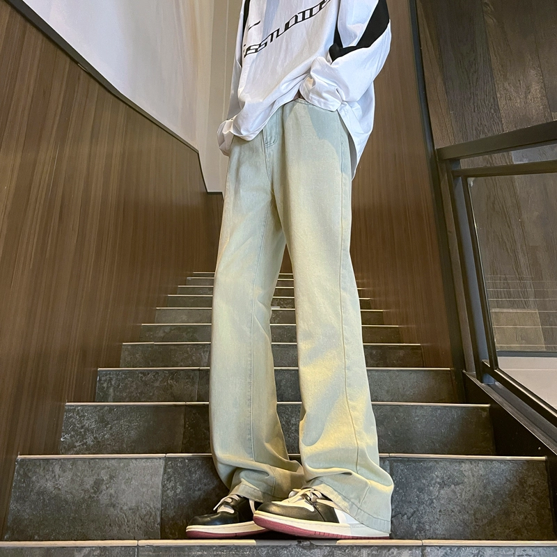 头号青年 美式复古水洗基础款高街舒适透气长裤微喇牛仔裤 男女同款 极致黑