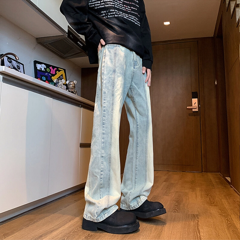 拾个壹先生 美式复古高街潮牌重工水洗扎染做旧拼接直筒工装休闲宽松风格经典牛仔裤 男女同款