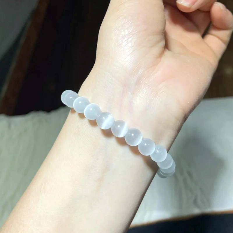 嘉福莱 清冷白月光 清透莹润流光猫眼 正缘桃花 简约精致氛围感轻奢优雅显白 国潮校园通勤穿搭 琉璃 手串 女款