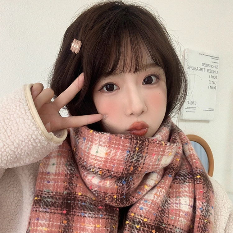 雅鹿 秋冬季彩虹豆保暖加厚超显白流苏披肩户外防寒护颈韩系氛围感学院风学生毛绒围脖 聚酯纤维 绒线围巾 男女同款情侣款 礼盒装