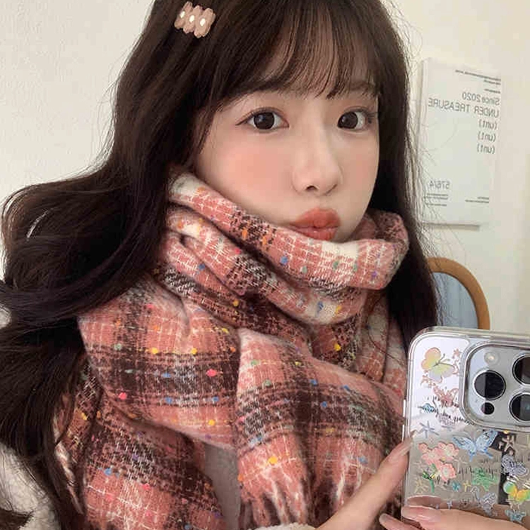 雅鹿 秋冬季彩虹豆保暖加厚超显白流苏披肩户外防寒护颈韩系氛围感学院风学生毛绒围脖 聚酯纤维 绒线围巾 男女同款情侣款 礼盒装