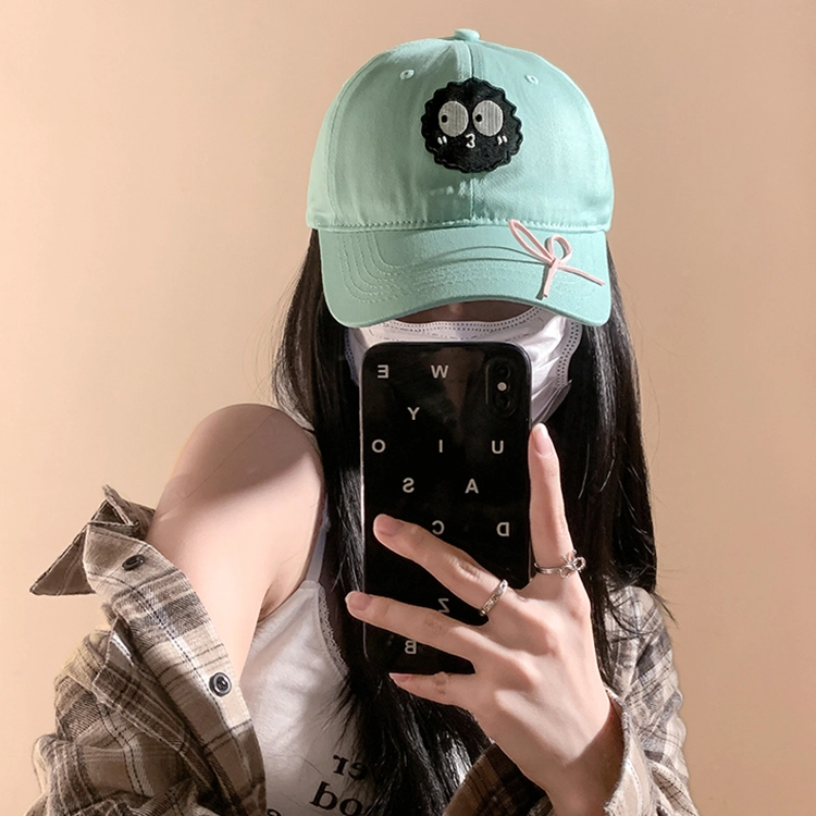 雅鹿 可爱小煤球爱心刺绣户外出行甜酷辣妹蝴蝶结软糯风时尚潮流百搭大头围显脸小防晒遮阳 棉 鸭舌帽 男女同款情侣款