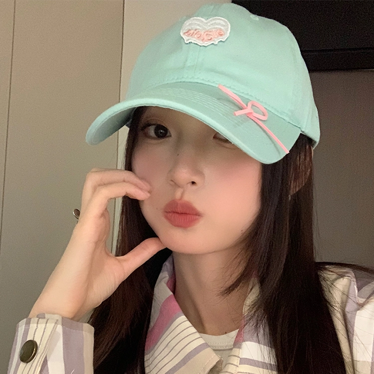 雅鹿 可爱小煤球爱心刺绣户外出行甜酷辣妹蝴蝶结软糯风时尚潮流百搭大头围显脸小防晒遮阳 棉 鸭舌帽 男女同款情侣款