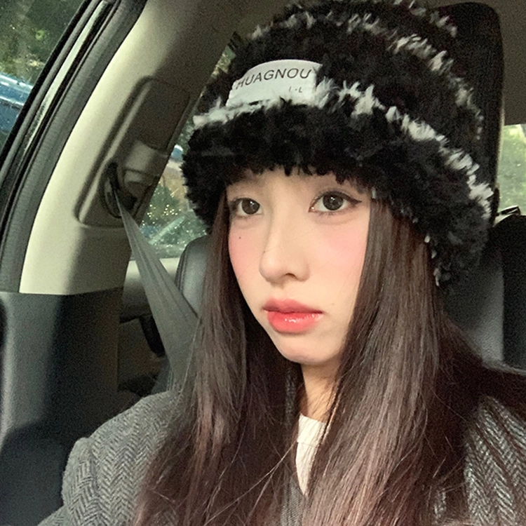 雅鹿 秋冬季条纹显脸小毛绒绒保暖防寒毛线大头围护耳堆堆帽户外骑行加绒百搭大头围显脸小套头帽 棉 绒线帽 男女同款情侣款 礼盒装