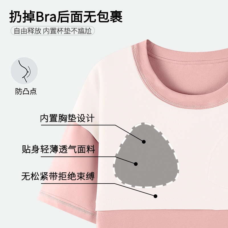 芬腾可安 女夏季薄款带胸垫全棉三件套家居服卡通纯棉短袖短裤长裤可外穿甜美少女透气睡衣套装 女款