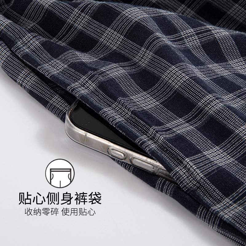 芬腾可安 女夏季薄款带胸垫全棉三件套家居服卡通纯棉短袖格子短裤长裤可外穿学生睡衣套装 女款