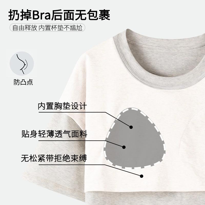 芬腾可安 女夏季带胸垫薄款全棉三件套家居服卡通韩版纯棉短袖格子短裤长裤可外穿学生睡衣套装 女款
