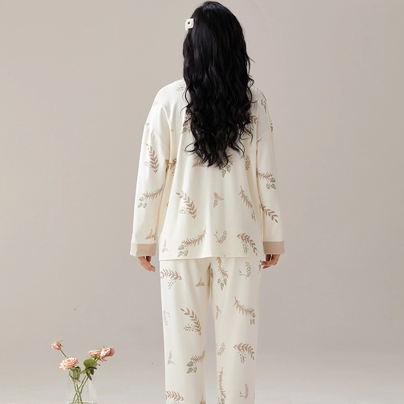 芬腾可安 家居服高级感带胸垫长袖长裤可外穿休闲睡衣套装 女款 图色
