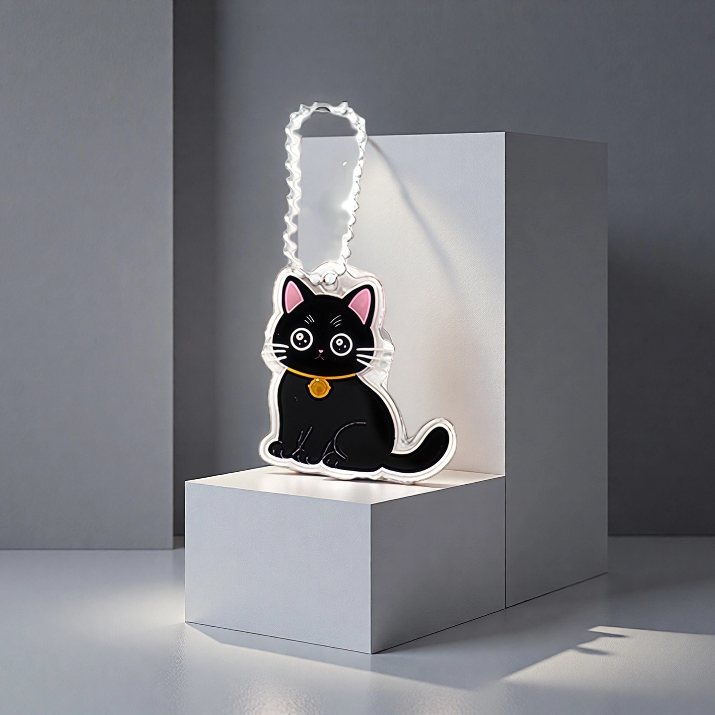 前方大荒野 小铃铛黑猫可爱小猫萌趣卡通小众设计精致小巧 亚克力 钥匙扣 男女同款情侣款