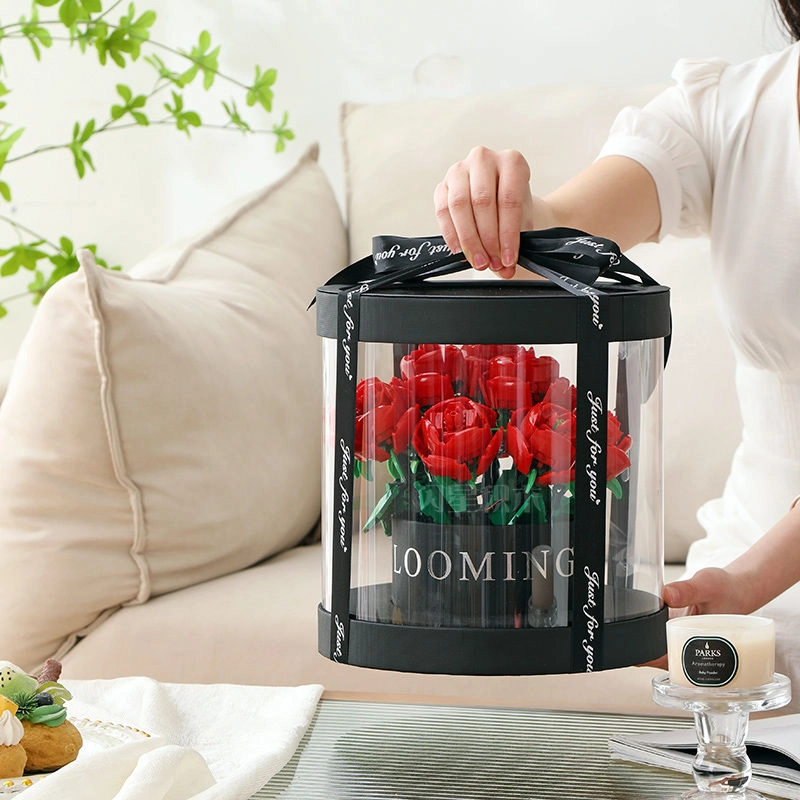 喜顽童 永生玫瑰花积木花束桶玩具 拼装模型