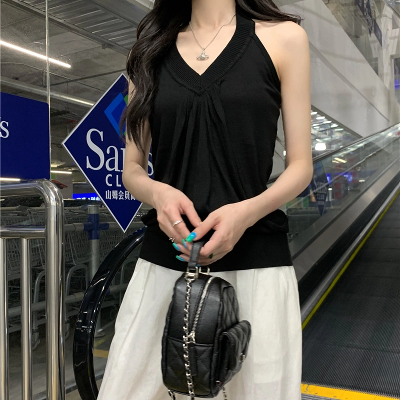 水中花 堆叠感无袖挂脖上衣背心女夏外穿吊带 女款