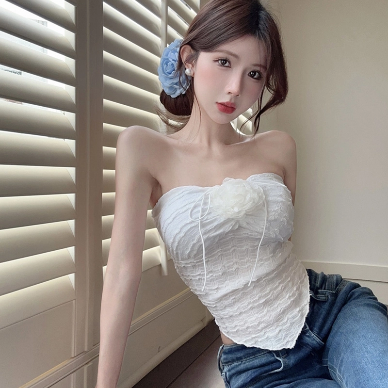 水中花 纯欲挂脖小背心女紧身内搭外穿不规则花朵甜辣上衣吊带 女款