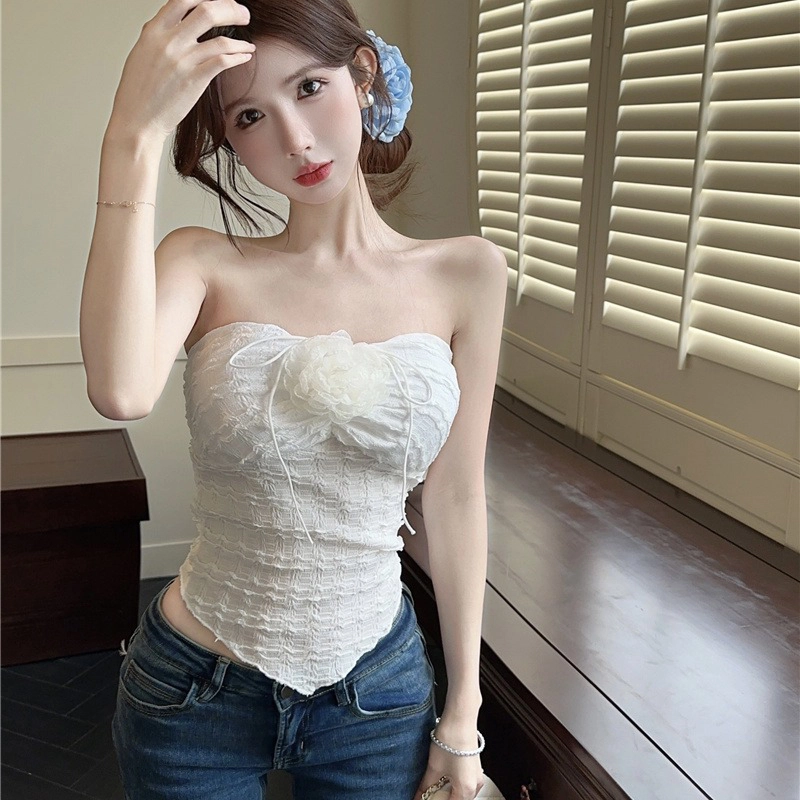 水中花 纯欲挂脖小背心女紧身内搭外穿不规则花朵甜辣上衣吊带 女款
