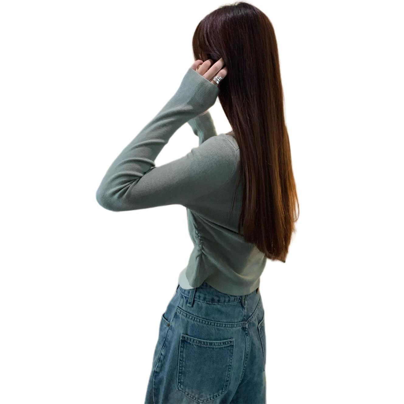 水中花 秋冬韩版圆领撞色气质假两件舒适针织衫 女款