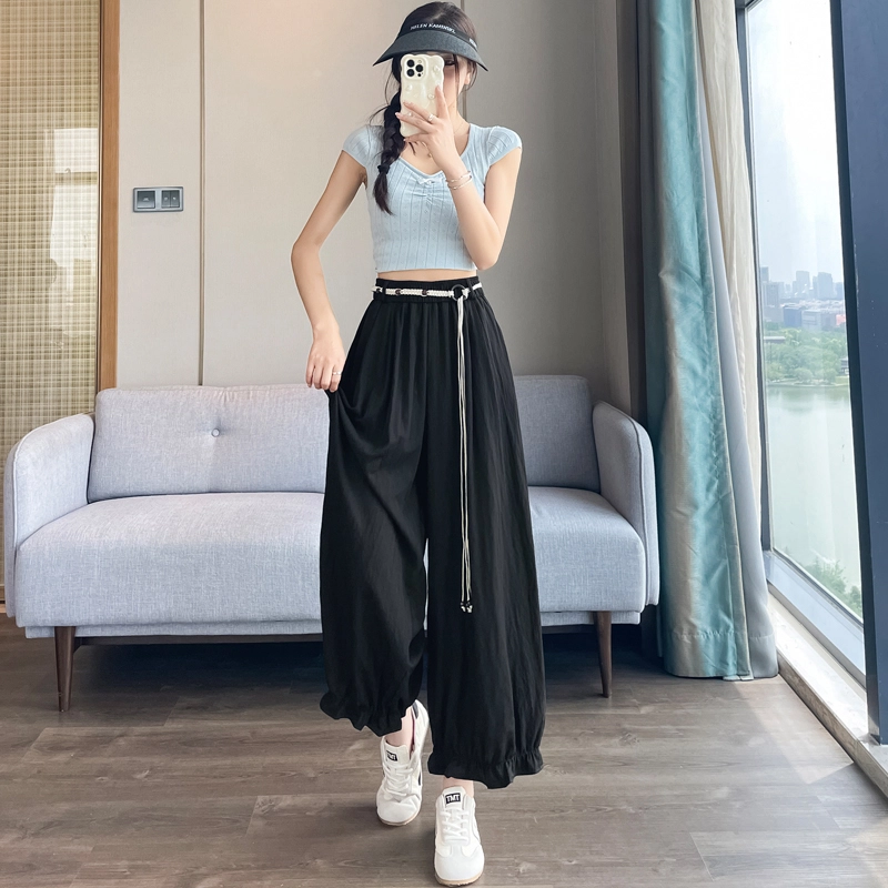 水中花 花苞灯笼裤宽松高腰九分休闲裤 女款
