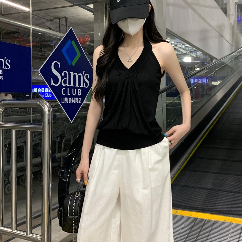 水中花 堆叠感无袖挂脖上衣背心女夏外穿吊带 女款