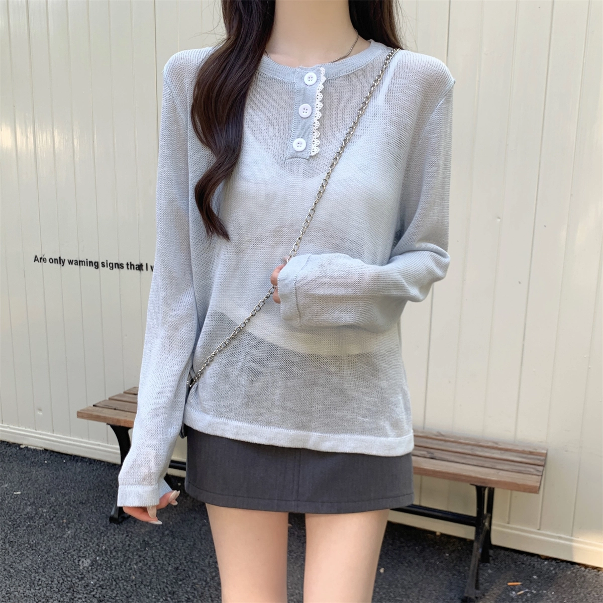 水中花 夏季韩版宽松甜美纽扣设计防晒可内搭罩衫上衣针织衫 女款