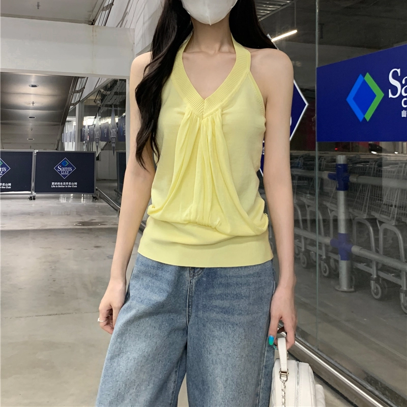 水中花 堆叠感无袖挂脖上衣背心女夏外穿吊带 女款